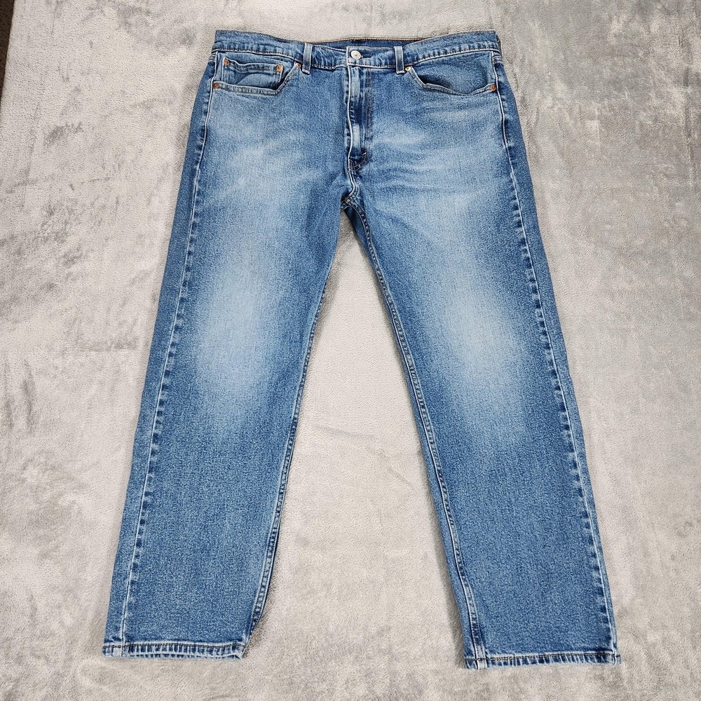 Levis 505 Jeans Mens 38x29 Stone Wash Blue Regular Straight Stretch Denim Pants